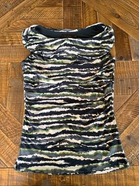 The Limited Black White and Green Striped Cowl Neck Camisole